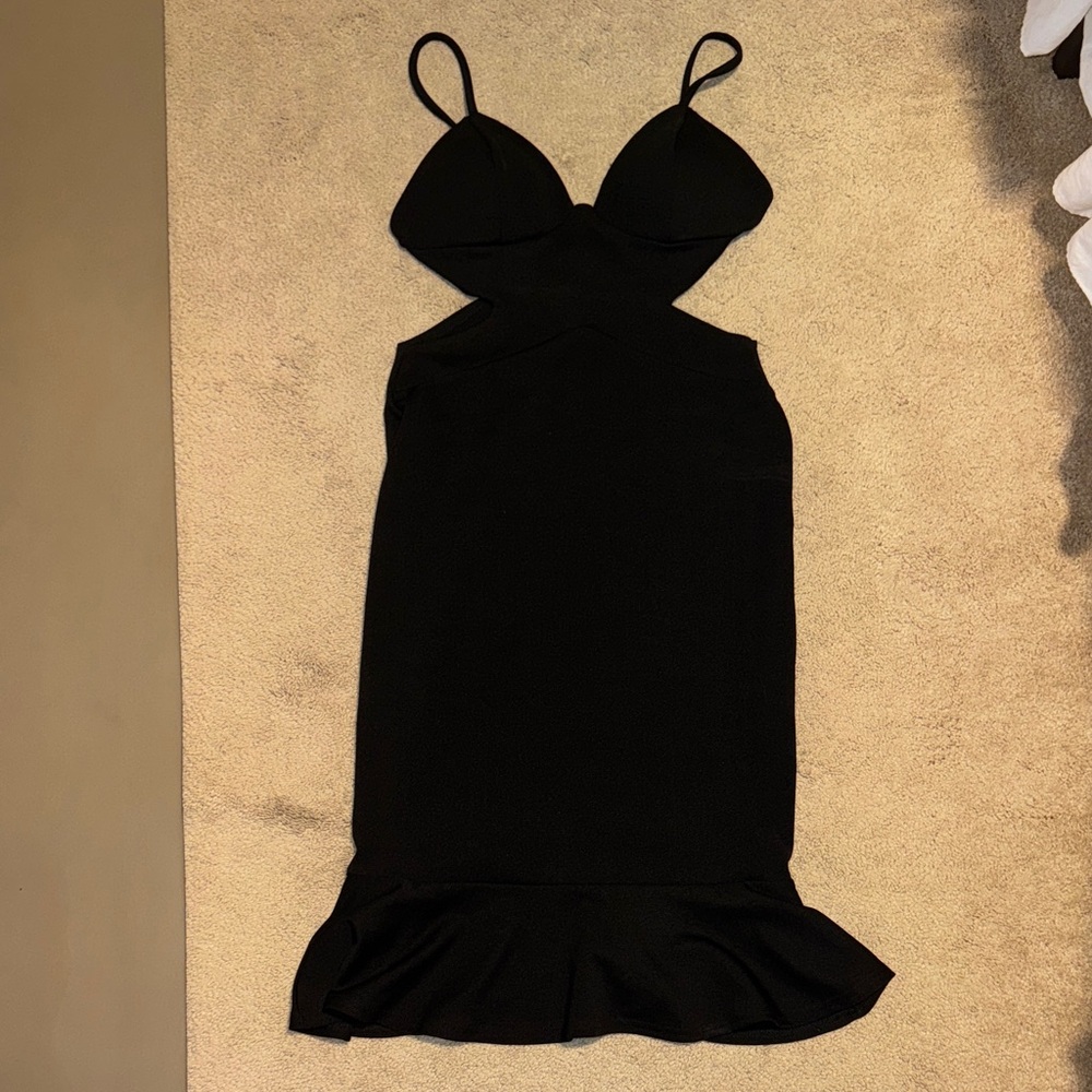 Boohoo Black Midi Dress with Ruffle Hem